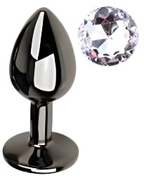 Анальна пробка з кристалом EGZO - Dark Gray Round Plug Clear, size S