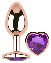 Анальна пробка з кристалом EGZO - Rose Gold Heart Plug Purple size S