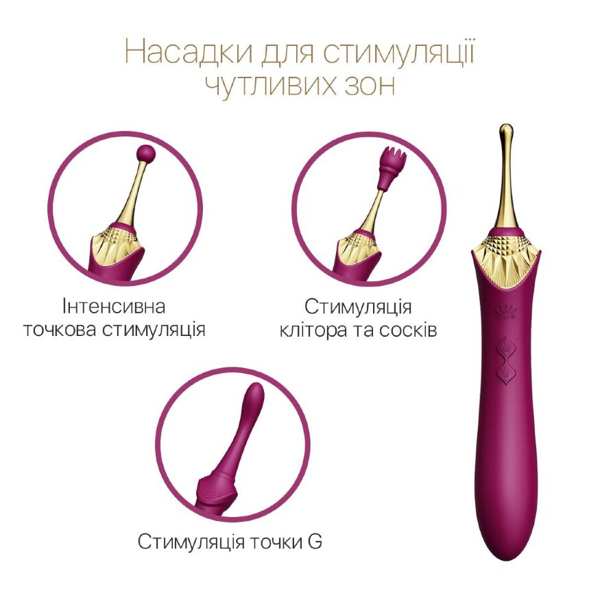 Вагінально-кліторальний вібратор Zalo  -  Bess Velvet Purple, мультифункціональний із насадками