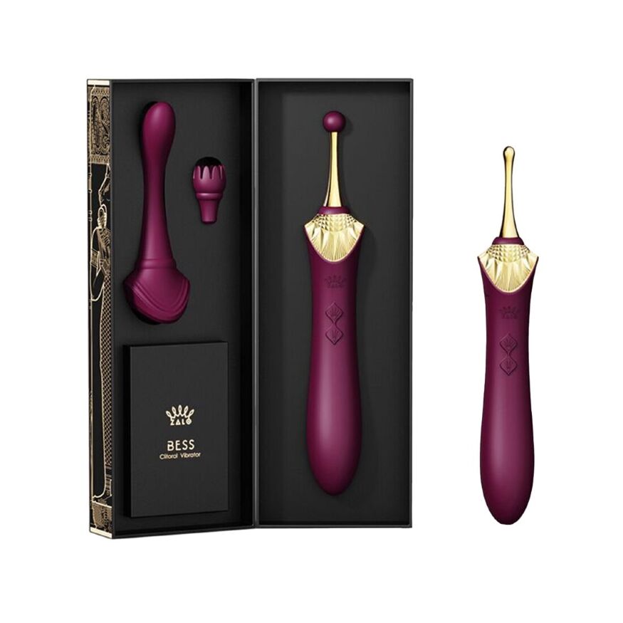 Вагінально-кліторальний вібратор Zalo  -  Bess Velvet Purple, мультифункціональний із насадками