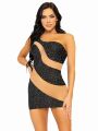 Еротична міні-сукня з сітчастими вставками та стразами Leg Avenue Glam Vibe Rhinestone, чорна, S