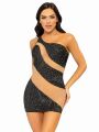 Еротична міні-сукня з сітчастими вставками та стразами Leg Avenue Glam Vibe Rhinestone, чорна, S