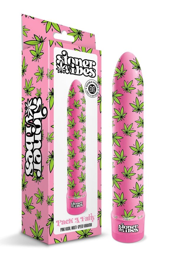 Вибратор нереалистичный с принтом Stoner Vibes Global Novelties, розовый, 20.3 х 3.8 см