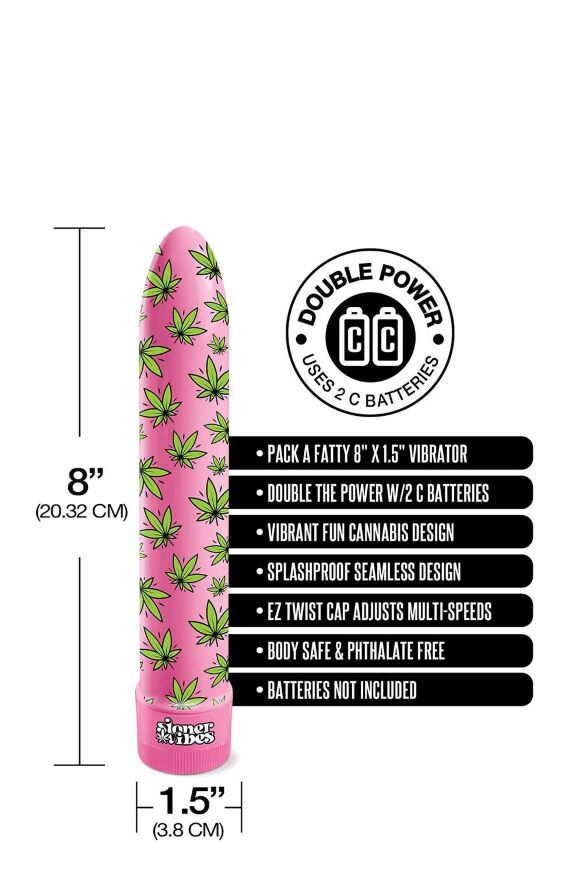Вибратор нереалистичный с принтом Stoner Vibes Global Novelties, розовый, 20.3 х 3.8 см