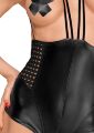 Боді еротичне Noir Handmade F179 з вінілу, на бретельках, чорне, M