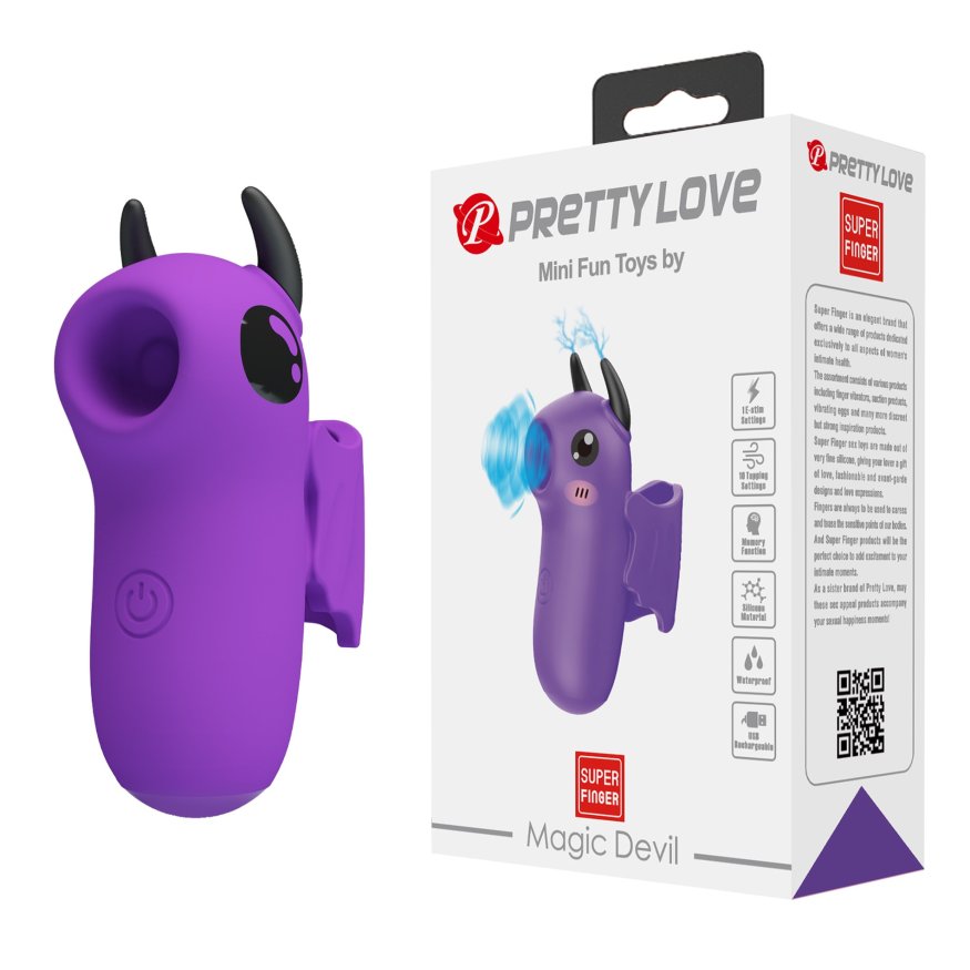 Вакуумний вібратор на палець + електростимуляція PRETTY LOVE MAGIC DEVIL з ріжками, фіолетовий