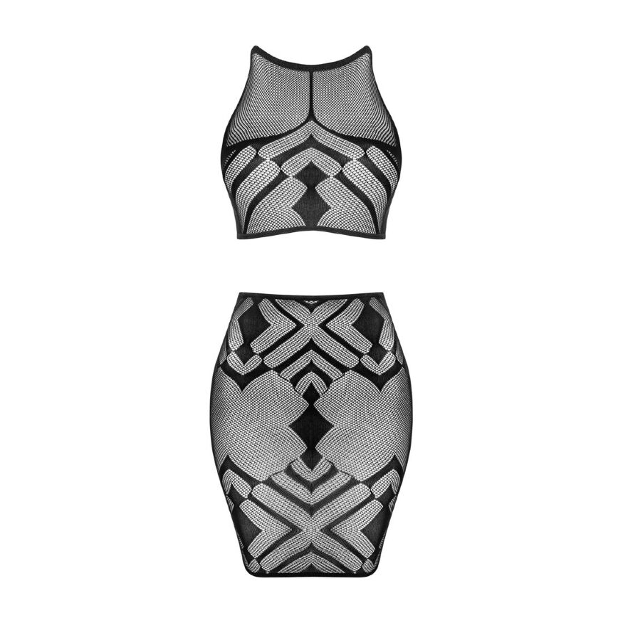 Еротичний напівпрозорий комплект Obsessive K101 top &amp; skirt S/M/L, топ, спідниця