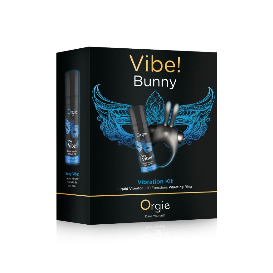 Набір рідкий вібратор та ерекційне віброкільце Orgie VIBE! BUNNY