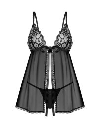 Сорочка беби-долл Obsessive Blomentis babydoll &amp; thong, XL/2XL, кружевной лиф, стринги в комплекте