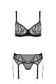Комплект Passion LEAFA SET black, XXL/XXXL, мереживо+сітка, бюстгальтер на кісточках, стрінги, пояс для панчіх
