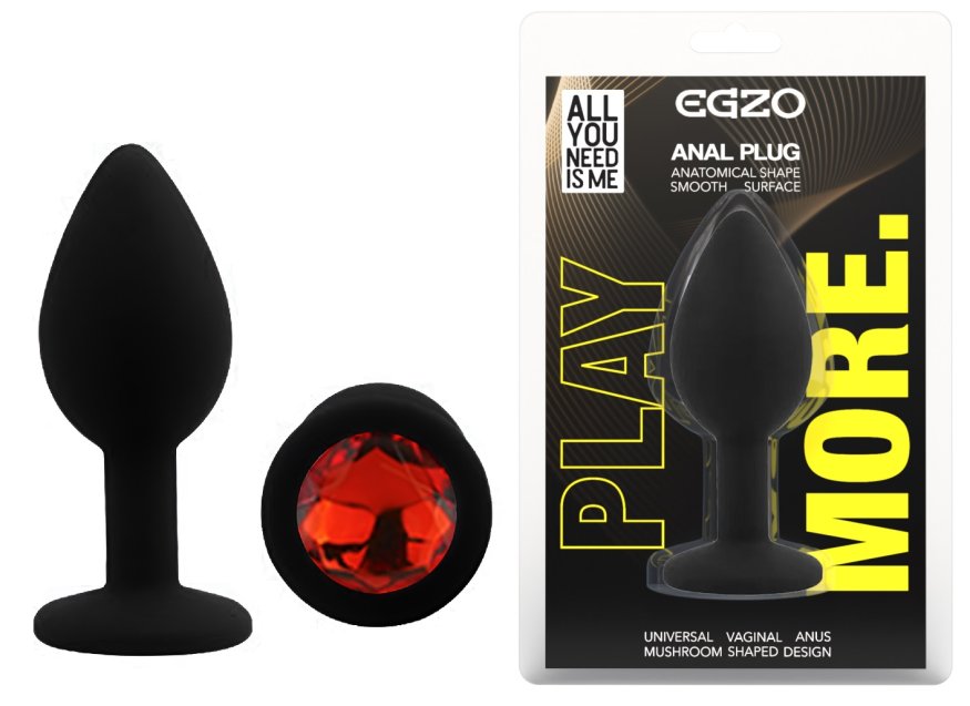 Силиконовая анальная пробка EGZO - Silicone Black Round Plug Red, size S