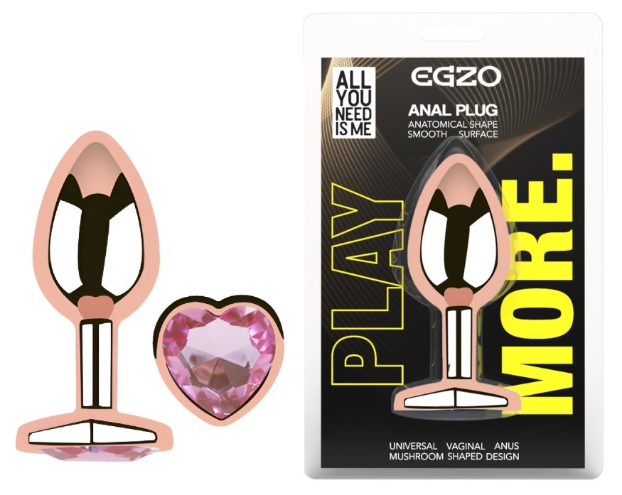 Анальна пробка з кристалом EGZO - Rose Gold Heart Plug Pink size S