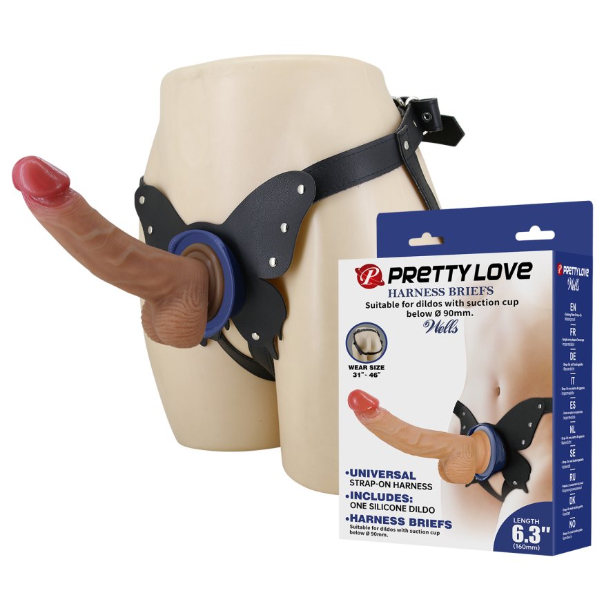 Жіночий страпон Pretty Love - Wells 6.3" Silicone Dildo with Harness Briefs, BW-022075