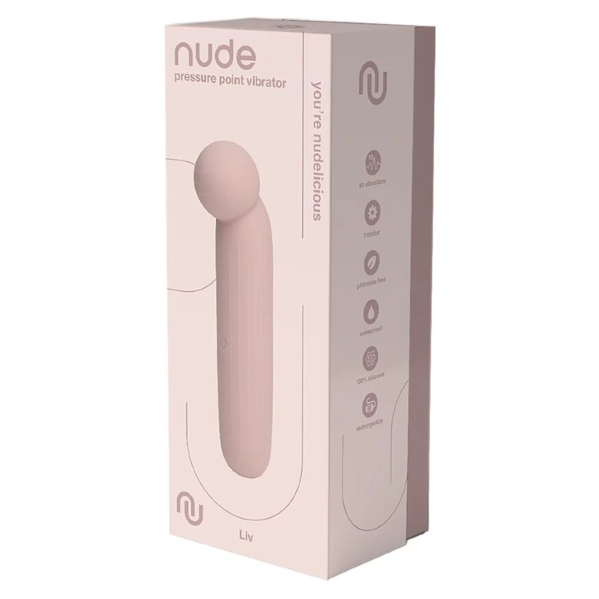 Точечный вибратор NUDE LIV в тревел-формате, розово-бежевый