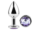 Анальная пробка с кристаллом EGZO - Silver Round Plug Amethyst size M