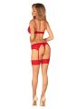 Панчохи Obsessive Ingridia stockings XL/2XL, бежеві з червоною резинкою