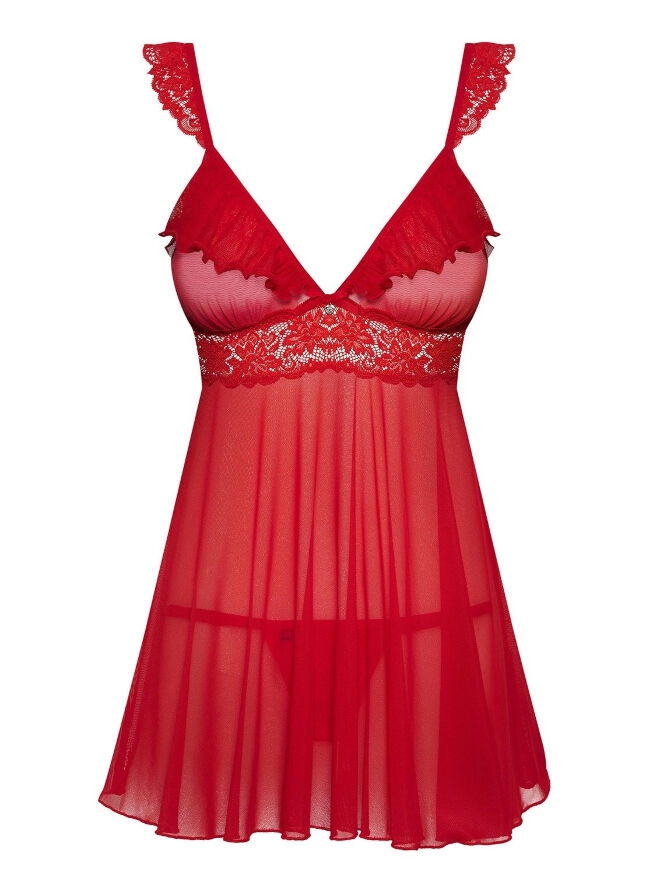 Пеньюар - Obsessive 863-BAB-3 Babydoll &amp; Thong Red S/M