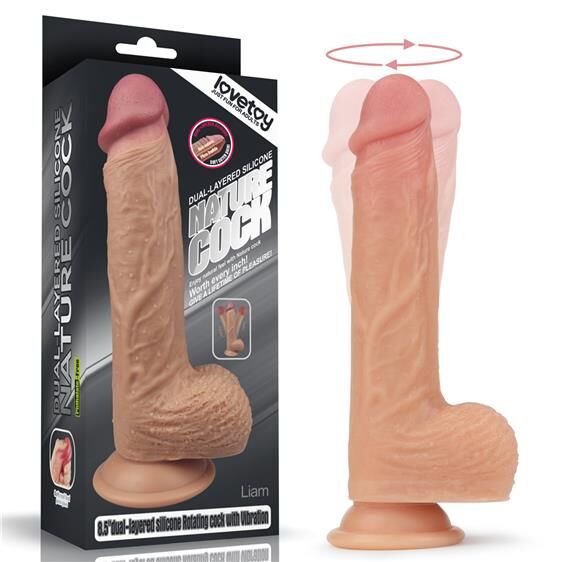 Реалістичний вібратор з мошонкою - Dual-Layered Silicone Rotating Cock With Vibration Liam 8.5" Flesh