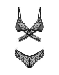 Комплект Obsessive Blomentis 2-pcs set, M/L, кружевной, лиф с завязками на спине, трусики-слипы