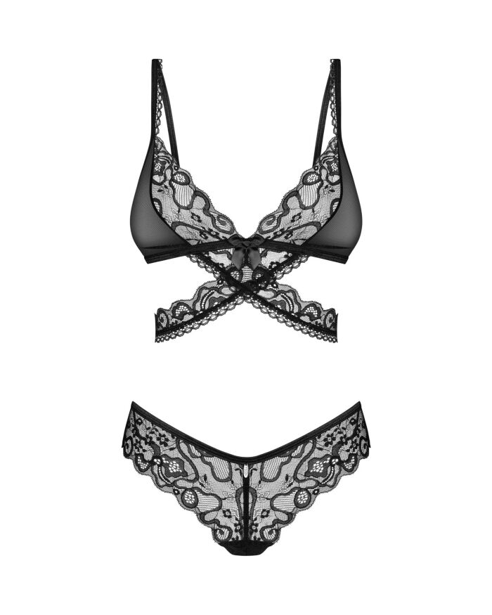 Комплект Obsessive Blomentis 2-pcs set, M/L, кружевной, лиф с завязками на спине, трусики-слипы