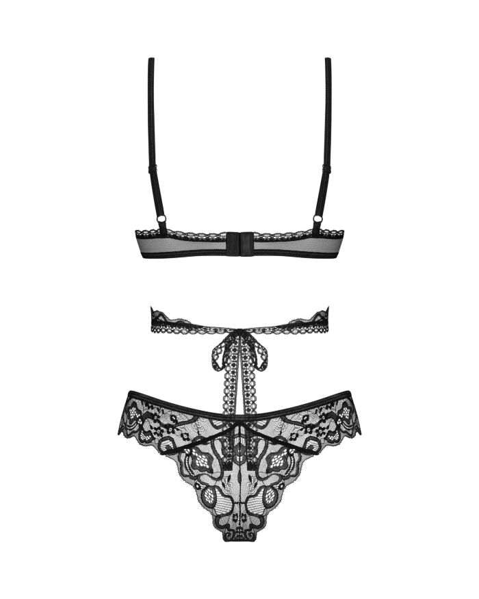 Комплект Obsessive Blomentis 2-pcs set, M/L, кружевной, лиф с завязками на спине, трусики-слипы