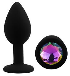 Силіконова анальна пробка EGZO - Silicone Black Round Plug Rainbow, size S