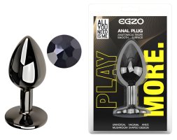 Анальна пробка з кристалом EGZO - Dark Gray Round Plug Black, size S