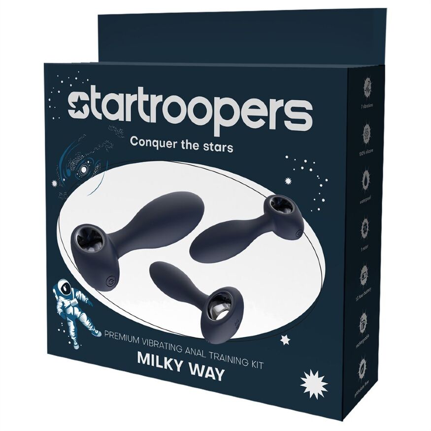 Набор анальных стимуляторов, S, M, L, Dream Toys Startroopers Milky Way, два с вибрацией, синий