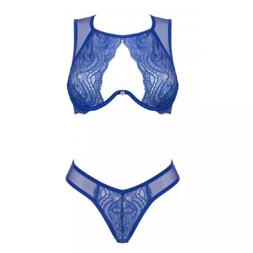 Комплект сексальної білизни XS/S Giselia Obsessive з мереживом синій