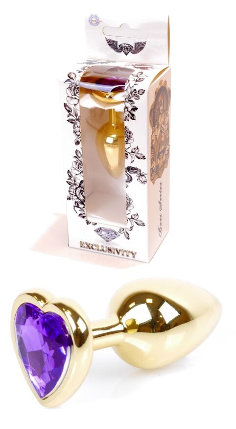 Анальний затор Boss Series - Jewellery Gold Heart PLUG Purple S, BS6400043