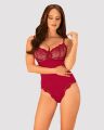Боди сексуальное с кружевными вставками Obsessive Rosalyne красное, L/XL
