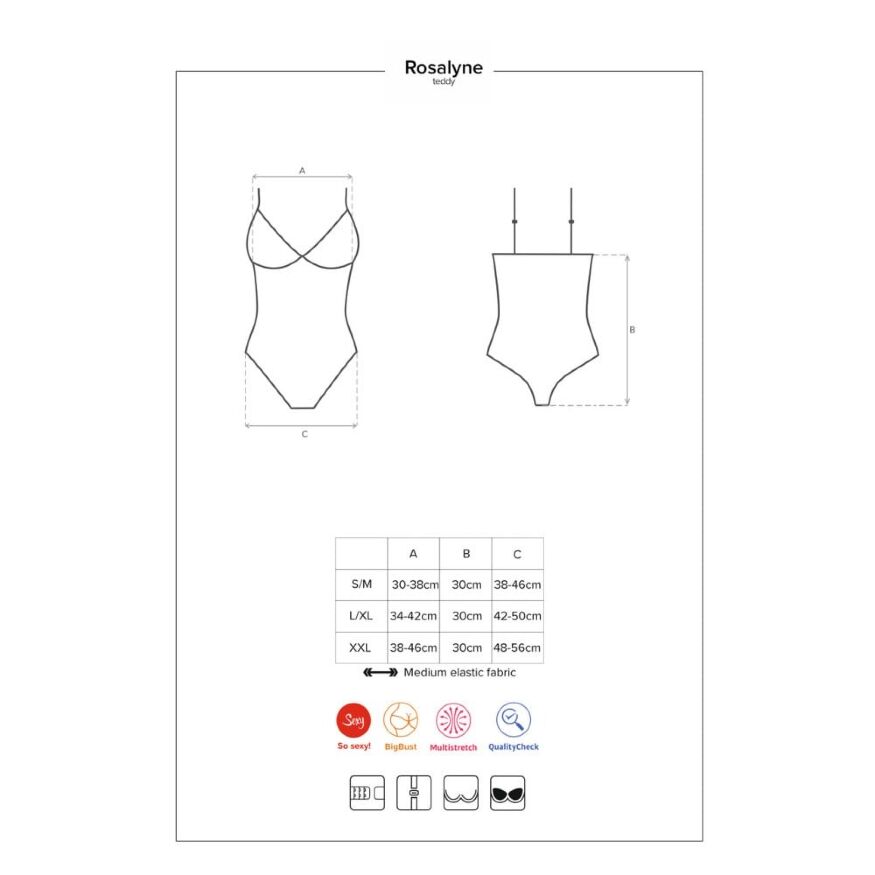Боди сексуальное с кружевными вставками Obsessive Rosalyne красное, L/XL