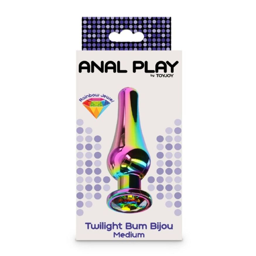 Анальная пробка металлическая со стразом ToyJoy Twilight Bum Bijou, радужный, Medium