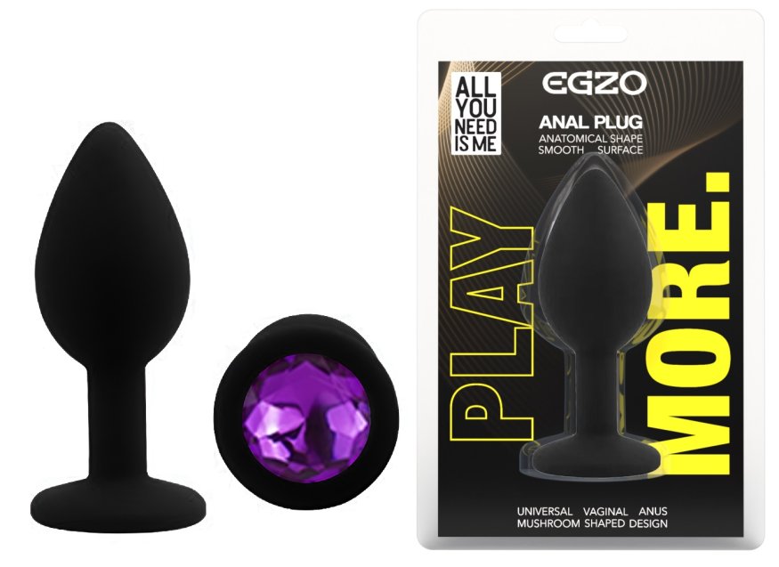 Силіконова анальна пробка EGZO - Silicone Black Round Plug Purple, size S