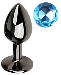Анальна пробка з кристалом EGZO - Dark Gray Round Plug Aqua, size S