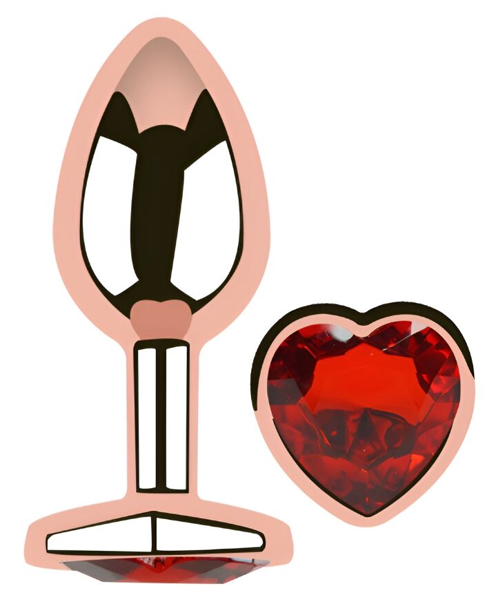 Анальная пробка с кристаллом EGZO - Rose Gold Heart Plug Red size M
