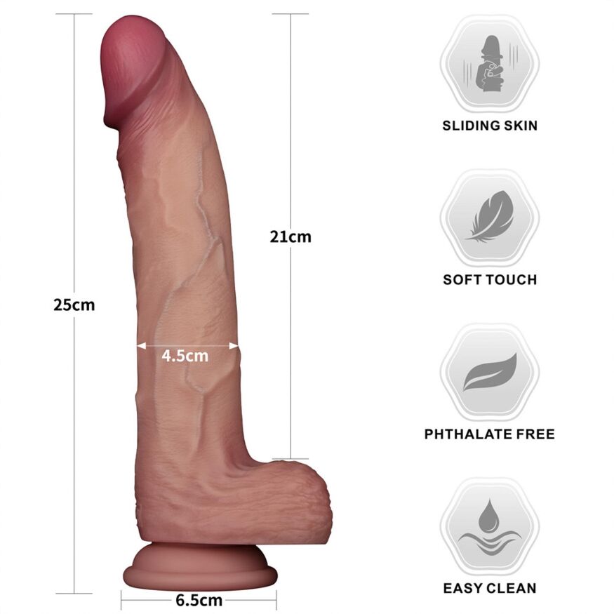 Член с подвижной кожей - LoveToy Sliding Skin Pro II Dual Layer Silicone Dong 10" Flesh