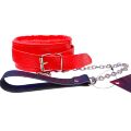 М'який червоний нашийник "Love leash" з ланцюжком-повідцем та зручним чорним тримачем Екошкіра-метал
