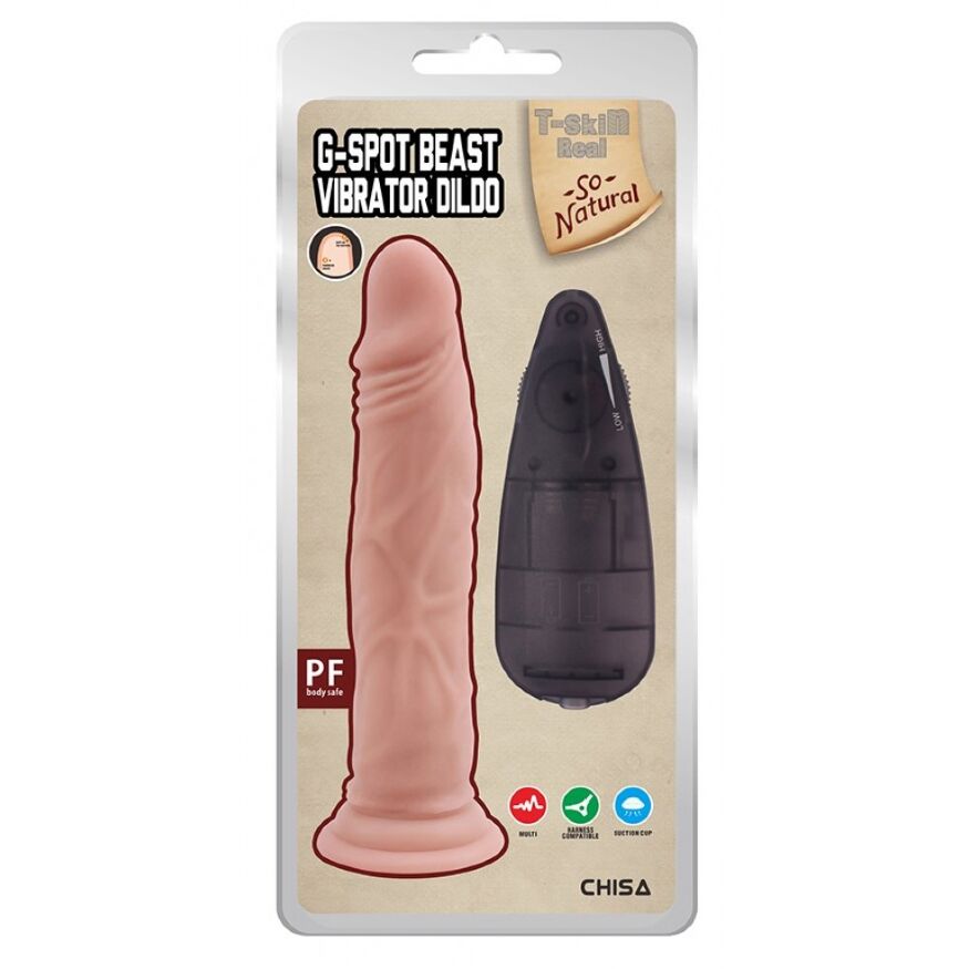 Вибратор реалистичный с присоской Chisa T-skin ReaL, на пульте, бежевый, 21.4 х 4 см