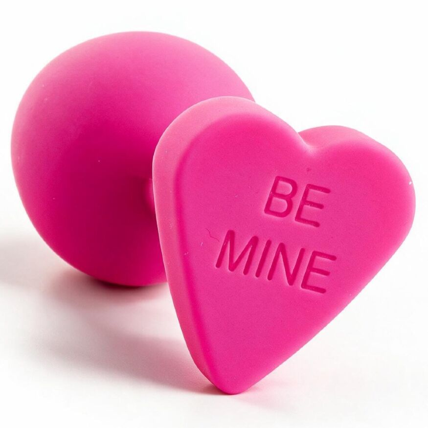 Анальная пробка силиконовая ALUME BE MINE ярко-розовая с основанием в форме сердца, M