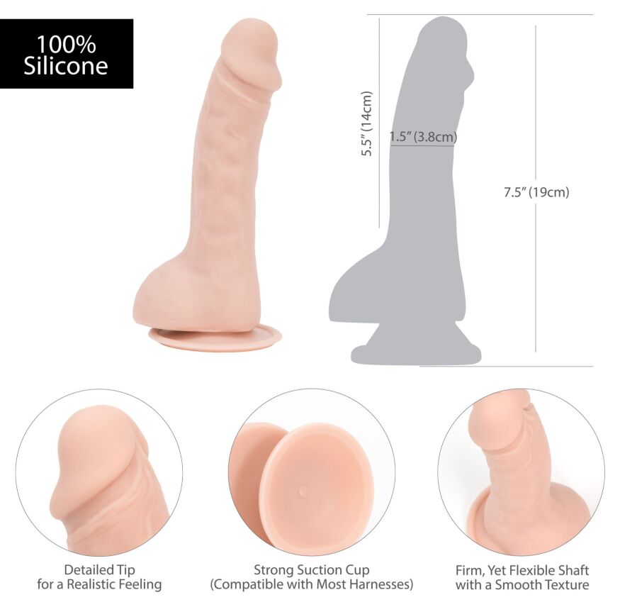 Вигнутий фалоімітатор на присосці ADDICTION  -  BRAD 7,5″ Dildo With Balls, Beige