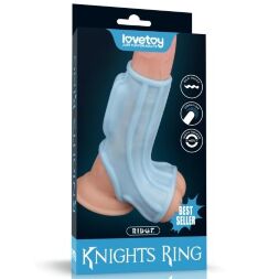Унікальна відкрита вібронасадка на пеніс з петлею для мошонки- Vibrating Ridge Knights Ring With Scrotum Sleeve Blue