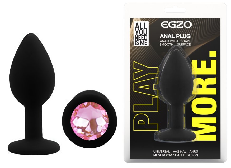 Силиконовая анальная пробка EGZO - Silicone Black Round Plug Pink, size S