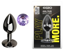 Анальна пробка з кристалом EGZO - Dark Gray Round Plug Amethyst, size S