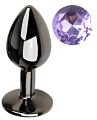 Анальна пробка з кристалом EGZO - Dark Gray Round Plug Amethyst, size S