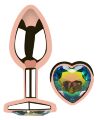 Анальная пробка с кристаллом EGZO - Rose Gold Heart Plug Rainbow size M