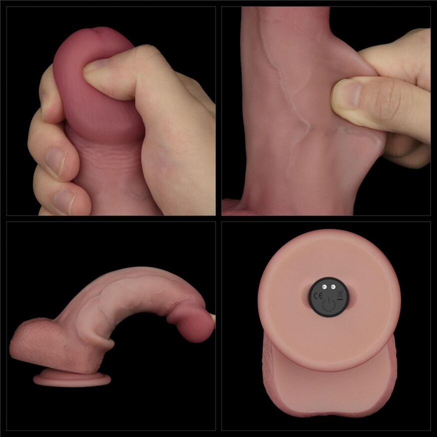 Вибратор со скользящей кожей - LoveToy Vibrating Sliding Skin Pro II Dual Layer Silicone Dong 8" Flesh