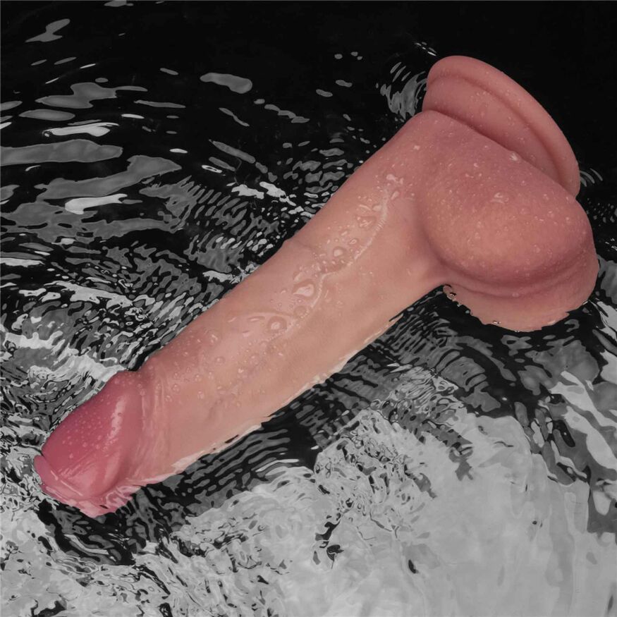 Вибратор со скользящей кожей - LoveToy Vibrating Sliding Skin Pro II Dual Layer Silicone Dong 8" Flesh