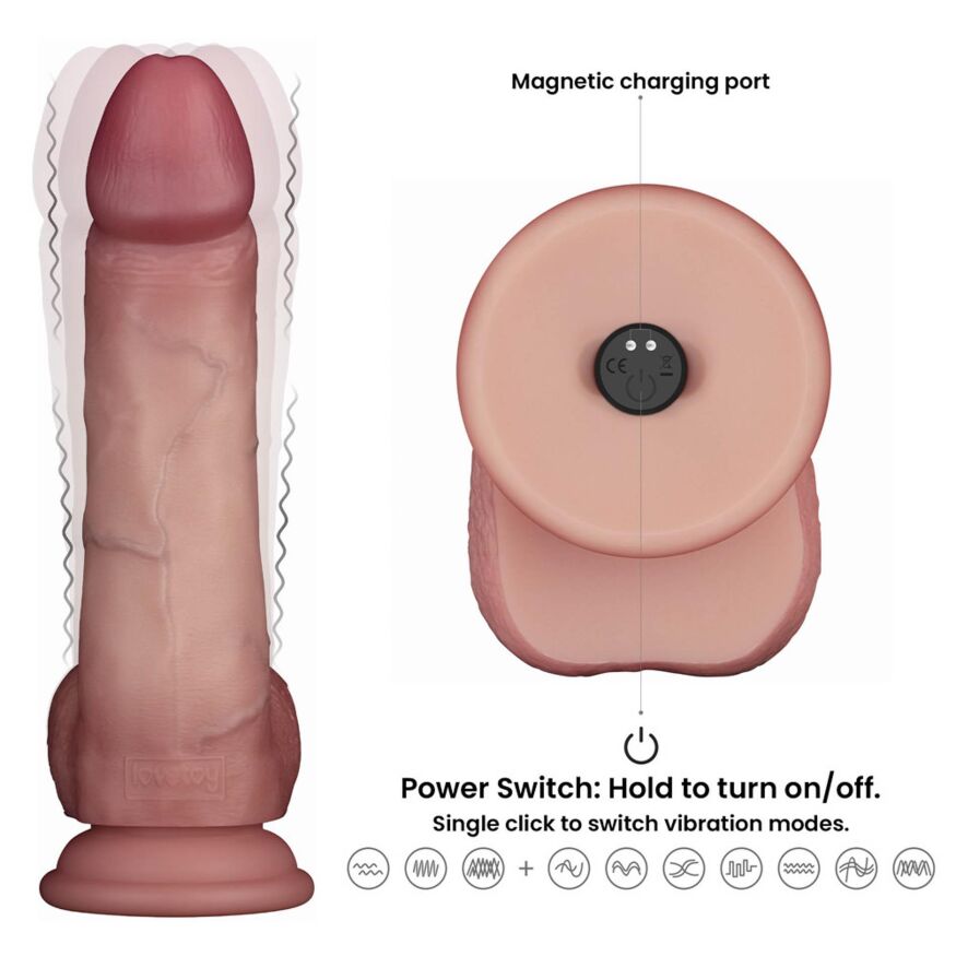 Вибратор со скользящей кожей - LoveToy Vibrating Sliding Skin Pro II Dual Layer Silicone Dong 8" Flesh