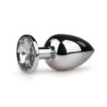 ET126CLR Анальная пробка Easytoys с белым кристаллом, серебряная, 9.5 х 3.8 см